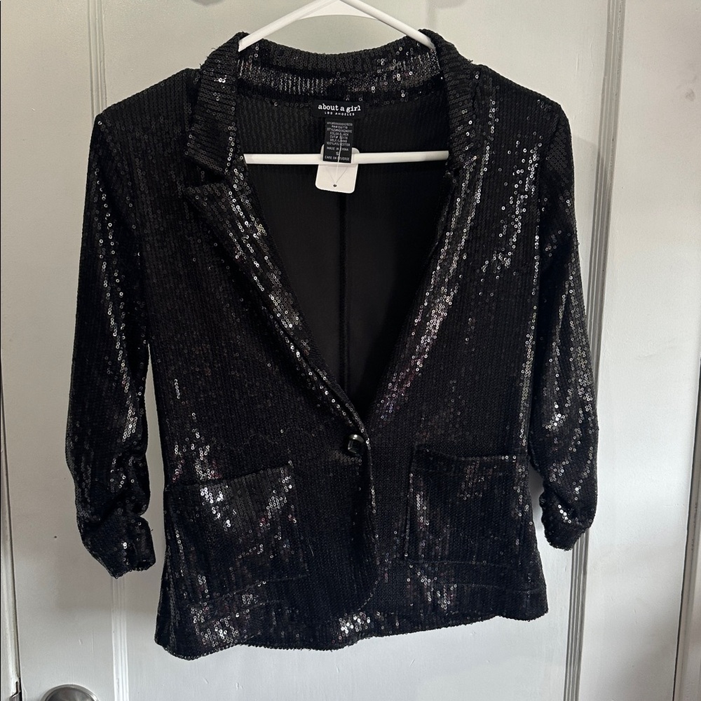 About A Girl Shimmering Black Sequin Top